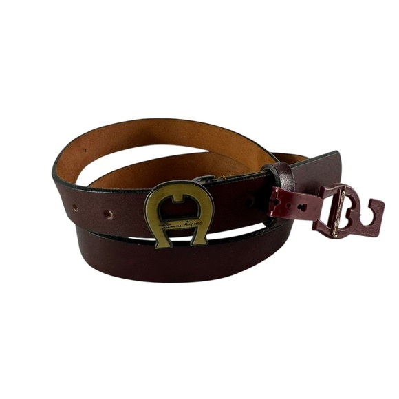 Rare Genuine ETIENNE AIGNER Burgundy Leather Logo Belt For Unisex Size XL 34 main image 4